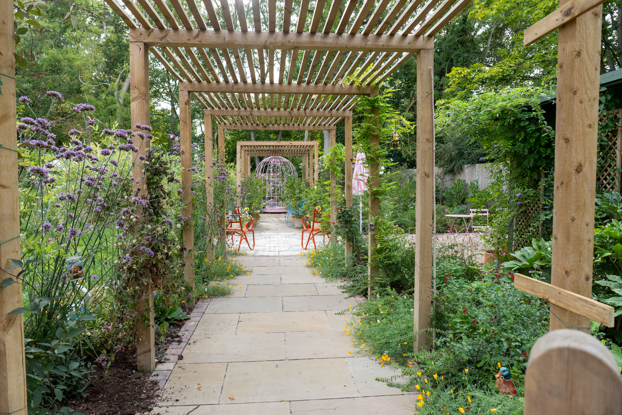 Pergola and gardens at Roman Retreat
